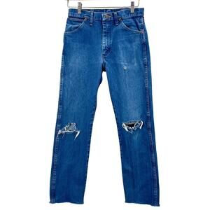 Vintage 90s Wranglers Jeans Raw Hem Faded Distressed Denim Straight Leg 30x31